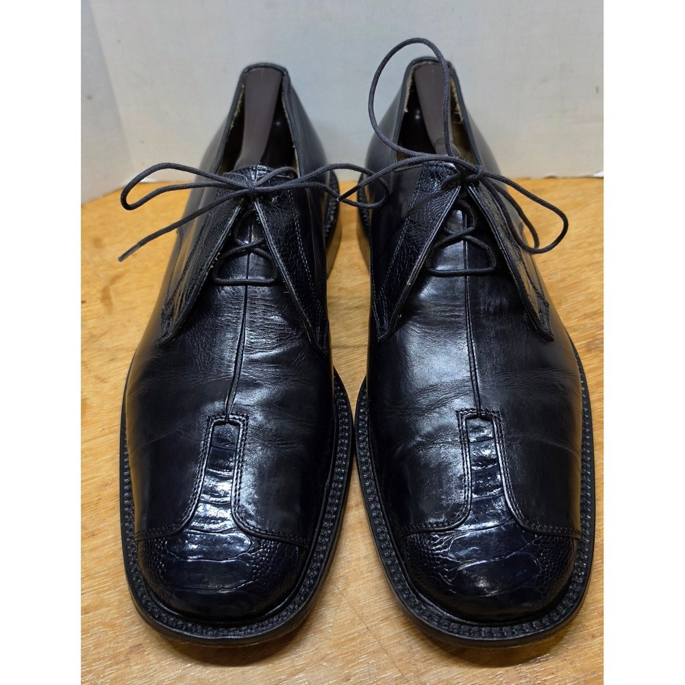 Belvedere Florence Mens Black Leather Ostrich Caiman Split Toe Oxfords 10 M